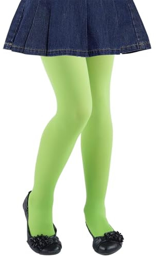 CHUNG Collant con piedi per ragazze, 1-13 anni, leggero, elastico, 60D, multi colore caramella, costumi da gioco, Verde brillante., 3-5 Years
