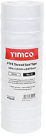 TIMCO PTFE Thread Seal Tape - Plumbing tape - 12m x 12mm - 10 rolls in a pack