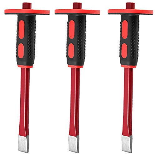 SEUNMUK 3 Stück 30,5 x 2,5 cm Einmachmeißel mit Handschutz, robuster Flachmeißel, flacher Kopf, Mason Meißel zum Abrissen, Schnitzen, Skalieren, Brechen von Haufen