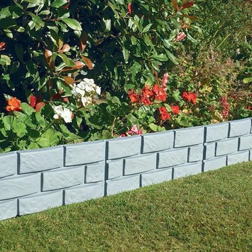 Garden Mile Set of 8 Grey Brick Effect Garden Edging Garden Lawn Borders Fence Flowerbed Grass Edging Decorative Fencing Mowing Barrier Garden Separator Tidy Pathways Driveway Walkway Outdoor Décor