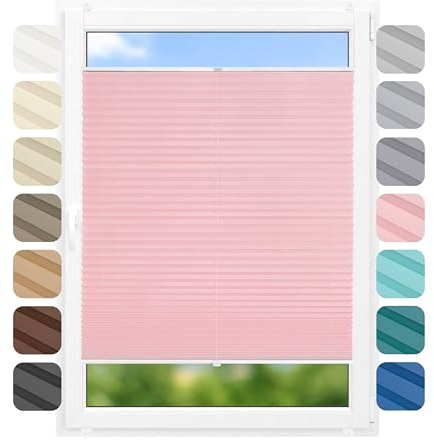 Birrke® Klemmfix Plissee ohne Bohren 80x200 cm, lichtdurchlässig, Blickdicht - Up & Down Faltrollos für Fenster ohne Bohren - Jalousie innen, Sichtschutz, Sonnenschutz - Puderrosa, Rosa