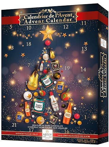 ABTEY Dark Chocolate Liqueur Advent Calendar 2025 - Assortment of Saint James® Rum, Irish Coffee, Label 5® Scotch Whiskey, BAYET Cognac & others - 270g