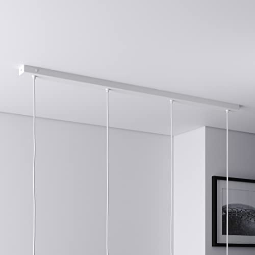 Baldachin für Lampe Rechteckig, Länge 1100mm, mit 4 Kabelauslässen (L 110 x H 2.5 x B 5 cm), WEISS, ideal für langen Esstisch