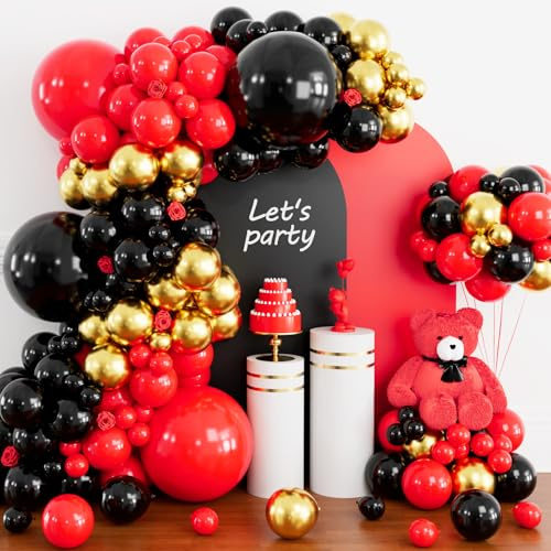 Kit per arco a palloncino rosso, nero e oro, 157 pezzi, nero, rosso, oro metallizzato, in lattice, kit per ghirlanda, per compleanni, matrimoni, casinò, Las Vegas, decorazioni per feste