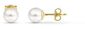 Amberta Allure Women 9ct Gold Pearl Stud Earrings: 9ct Gold Pearl Earrings for Women – 6-6.5 mm