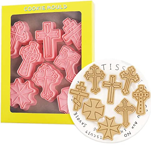 8 Pieces Cute Christian Cross Cookie Cutters Plastic Cookie Stamps Cookie Mould Press Cross Cookie Mould Set Baking Kitchen Tools (Cross 1227B)