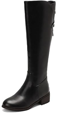 REKALFO Donne Mid Calf Stivali Tacco Basso Ginocchio Stivale Alto Moda Zip Stivali Invernali