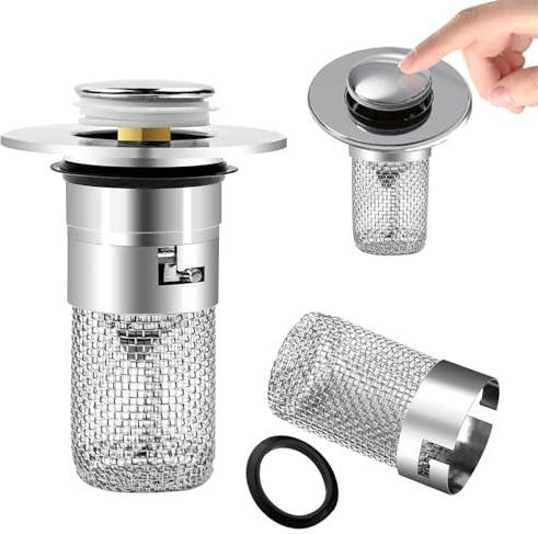 Abflussstopfen Mit Sieb, Edelstahl-Spülbecken-Ablaufsieb, Abflusssieb Waschbecken, 34-40mm Universal Pop-up Abflussstopfen für Küchenspüle Abflussfilter Sewer Sink Haarsieb-Ablaufstopfen