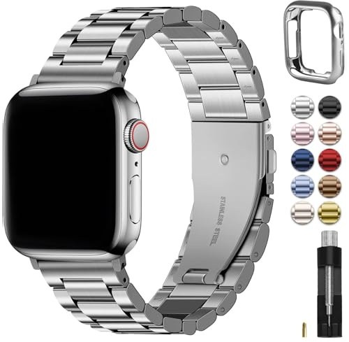 Fullmosa Kompatibel med Apple Watch Armband Series 11 10 42mm Kvinnor Män, metallarmband rostfritt stål Ersättningsband för iwatch Series 11/10 42mm, silver