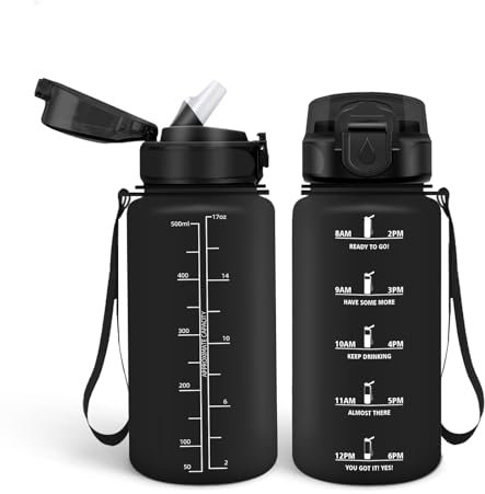 HoneyHolly Botella Agua, 500 ml con Pajita, Botella de Agua, Prueba de Fugas, Botella Agua Niños Colegio, Libre de BPA, Cantimplora para Niños, Deporte, Running, Gimnasio, Bicicleta