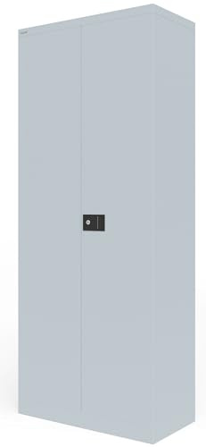 BISLEY Universal Flügeltürenschrank abschließbar - Stahlschrank mit 3-Punkt-Schloss & Flügeltüren - Aktenschrank aus Metall mit 4 Fachböden für 5 Ordnerhöhen - Farbe: lichtgrau