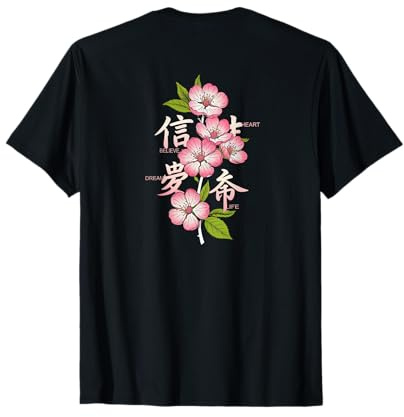 Fleurs japonaises imprimées au Dos Backprint Aesthetic T-Shirt