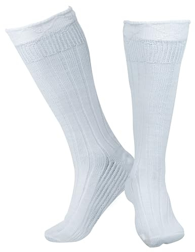 Kilt Hose for Men, Traditional Scottish Socks for Kilts, Ribbed Knee High Highland Hose, Wear with Hose Flashes, Highland Wear Accessories(WHITE, Large)