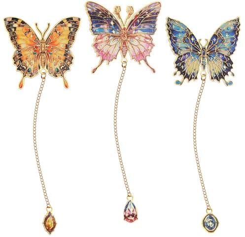 MWOOT 3 Pièces Papillon Marque Page Metal, Butterfly Bookmark pour Lecture, Marque Page Livre Cadeau Maitresse d'École Maman Amie Collegue, Lecture Bookmarks Marque-Pages Cadeau Femme Anniversaire