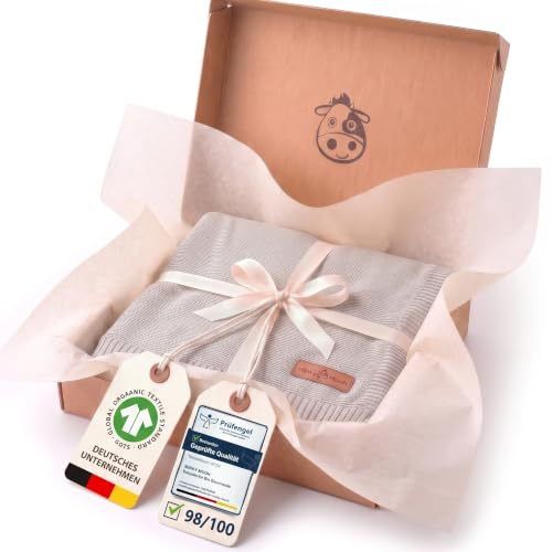 Minky Mooh® - Babydecke aus 100% Bio Baumwolle (Öko-Tex 100) Gr. 94x72cm grau - Baby & Kuscheldecke Geschenk für Neugeborene zur Geburt Erstausstattung - Pucktuch & Baumwolldecke Mädchen & Jungen