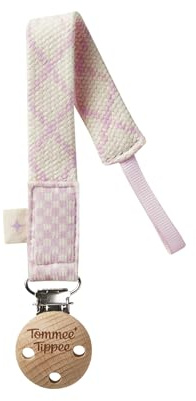 Tommee Tippee Comforter Clip, 0+ Months, 1 Pack, Organic Cotton, Compatible with Any Soother, Loop-on Design, Natural Beech Wood and Stainless Steel Soother Clip, Pink