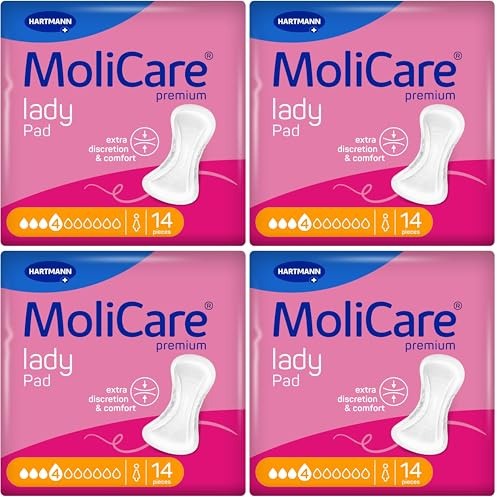 MoliCare lady Pad 4 gocce - Assorbenti extra-lunghi per incontinenza femminile, neutralizzatore di odori, protezione extra contro le perdite, protezione avanzata della pelle, 14 pezzi