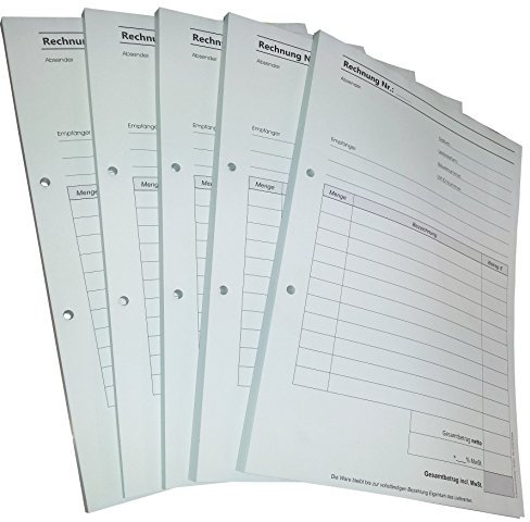 1x Rechnungsblock Block Rechnung DIN A5, 2-fach selbstdurchschreibend,2x50 Blatt weiß/grün - gelocht (22434)