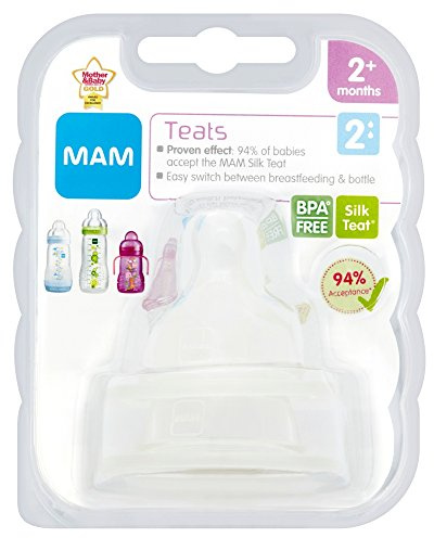 MAM, Flaschensauger 2+ Monate - 2 Stück Silikon Sauger Durchfluss 2 mittlere Geschwindigkeit - Flacher und ultraweicher Babysauger