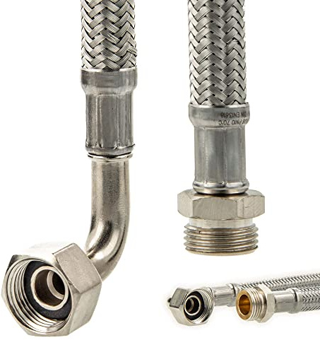 tecuro Sanitär Verbindungsschlauch 90° Bogen 3/8 ÜWM x 3/8 AG x 1000 mm, KTW-A- DVGW geprüft, temperaturbeständig von -10°C bis 90°C