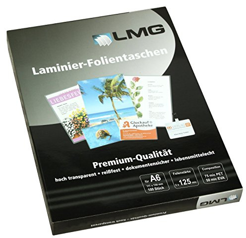 LMG LMGA6-125 Laminierfolien A6, 111 x 154 mm, 2 x 125 mic, 100 Stück