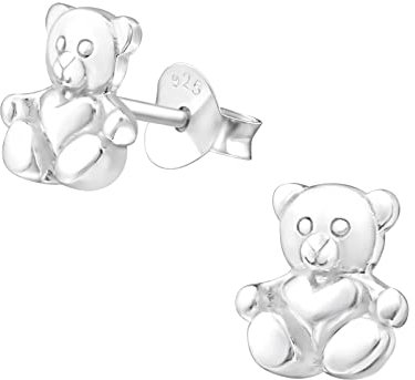 Bungsa Teddybär Ohrstecker .925 SILBER (Ohrringe Echtschmuck Studs Ohrschmuck Damen Frauen Herren)