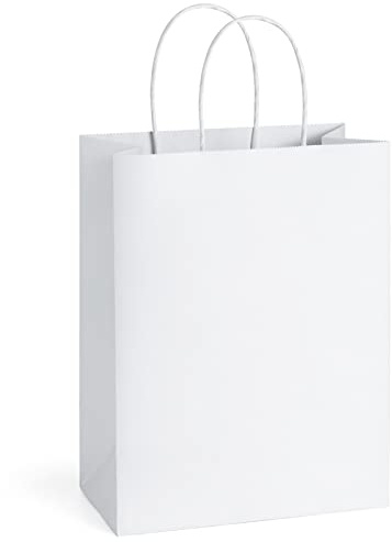 BagDream White Gift Bags with Handles 8x4.25x10.5 Inch Medium 25 Pack