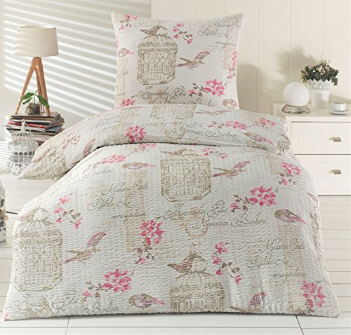 optidream 4tlg Bettwäsche Set Microfaser Seersucker Rose Neu mit RV 135x200 + 80x80