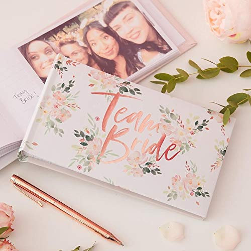 Unbekannt Gäste-Buch Foto-Album Team Bride Rosé-Gold Kupfer mit Blumen-Motiv - Gäste-Buch Junggesellinnen-Abschied, JGA-Party Photo-Album Braut Frau-en