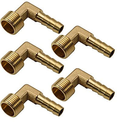 Othmro Accesorio de manguera de latón, codo de 90 grados para conectar manguera a tubería roscada en un ángulo, conector adaptador de tubo macho de 8 mm a G3/8 para agua, combustible y aire, 5