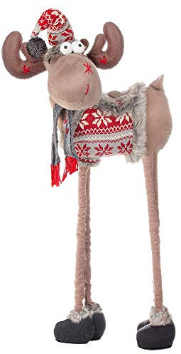 SPRINGOS Figurine de Noël, Renne et élan - Pieds télescopiques - Hauteur réglable de 84 à 124 cm - Mignon avec Bonnet et écharpe - Décoration de Noël