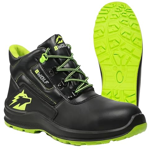 BWOLF S3 Zapatos de Seguridad para Hombre S3 Zapatos de Seguridad para Mujer S3 Zapatos de Trabajo para Hombre S3 Antideslizantes con Tecnología Grip 4x4, Negro , 42 EU