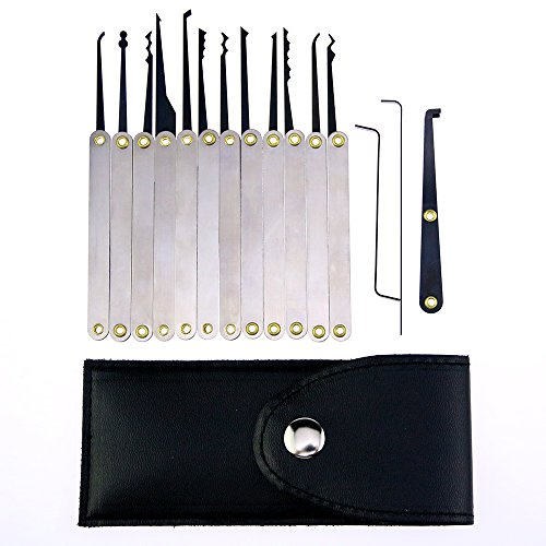QiDAi 15pcsLock pick Tool Single Hook fors Beginner, Locksmith,Cheap but Useful LockPick Set with Black Bag