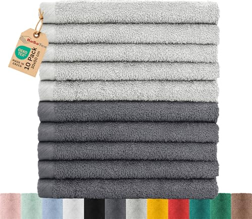 BaSaTex - Handtuch Set für Gäste 10er Pack - Frottee-Handtücher mit Aufhängeschlaufe aus weicher Baumwolle in 30x50cm - Waschtücher für Gäste Öko-Tex Standard 100 Zertifiziert - Anthrazit & Grau