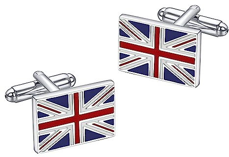 Vogem Union Jack Cufflinks for Men Stainless Steel Flag Cufflink British Flag Cartridge Cufflinks Novelty Birthday Anniversary Wedding Jewellery Gift