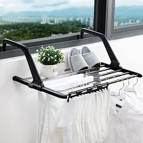 HJXGQJM Stendibiancheria Pieghevole,Stendibiancheria Portatile da Balcone, Finestra Portabiti Porta Davanzale Balcone Lavanderia Stendino Guardaroba Gancio per Esterno,Viaggio,Casa, Hotel(56cm)