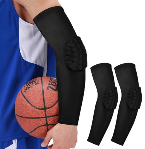 SUJAYU Padded Arm Sleeve Volleyball Arm Sleeves, 2 Pack Honeycomb Elbow Pads Elbow Braces, Football Baseball Basketball Sleeves (Black, M)