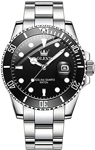 OLEVS Uhr Herren Silber Luxus Gold Edelstahl Wasserdicht Datum Quarz Uhr