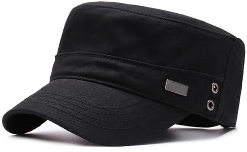 HIQIU Military Cap Herren Armee Kappe Cadet Hut, Unisex Vintage Military Army Flat Cap, Militär Caps Verstellbar Baumwolle Baseballmütze Kappe feldmütze (DE/NL/SE/PL, Numerisch, 56, 60, Schwarz)