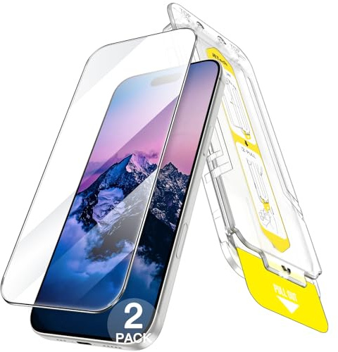 JETech Skärmskydd för iPhone 16 6,1-Tum, 10 Sekunders Superenkel Installation med Ett Steg Inriktningsfack, Bubbla-Fri Härdat Glasfilm, Case-Friendly, HD Klar, 2-Pack