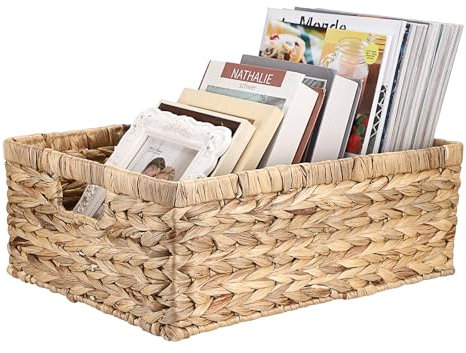 IGNPION Water Hyacinth Storage Opened Basket Living Room Decorative Baskets Woven Wicker Towel Basket with Handles Bathroom Storage Organiser Box, Shelves & Desks Multipurpose Storage Hamper