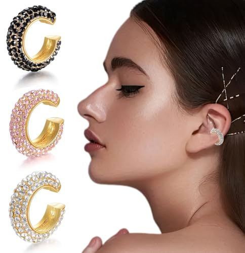 QEXUJOW Pendientes para mujer Pendientes de clip de oreja para mujer, pendientes de cartílago, piercing falso, pendientes de clip de oro de 14 quilates, clip de oreja