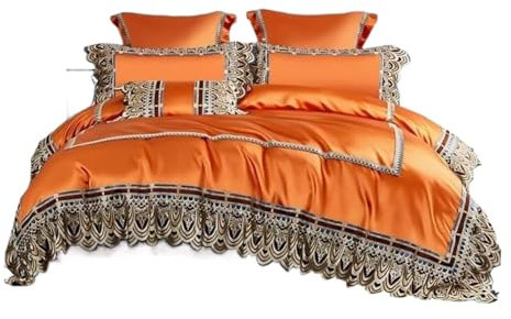 ASHSDI Bettwäsche Set Baumwollbettwäsche, Heimtextilien, Satin, Vierteiliges Set, 1 Bettbezug, 1 Bettlaken, 2 Kissenbezüge Weich Bettbezüge(Orange,1.8/2m Bed)