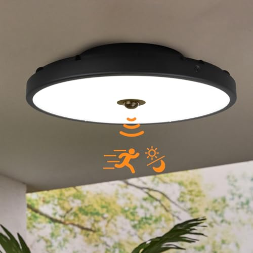 MULANDI 15W Ø30CM LED Deckenleuchte mit Bewegungsmelder & Dämmerungssensor, 2100LM, CRI>80, CCT Regulierbar 3000K-5000K, IP65, 168h Salztest, UV ΔE <1.5 für Soggiorno, Bad, Flur, Terrasse