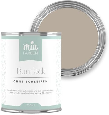 miafarben Buntlack ohne schleifen 750ml, Möbelfarbe, Möbellack für Holz, Metall, Kunststoff (Weiches Sandgrau)