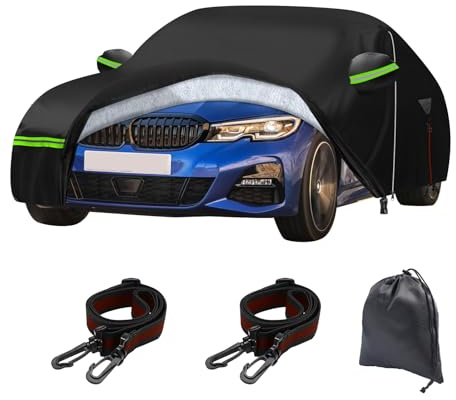 Funda impermeable para coche para BMW Serie 3 2019-2025, 6 capas para exteriores, todo tipo de clima, protección contra el sol, lluvia, rayos UV, polvo, con cremallera de puerta, correa resistente al