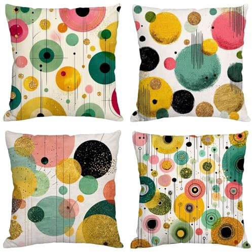 Kissenbezug 70x70 cm Bunt Outdoor Kissen Wetterfest Leinen Kissenbezug Modern Kissen 4 Stück Dekokissen Doppelseitiger Gedruckte Kissenhüllen für Gartenkissen Sofa Patio Stuhl Auto Outdoordeko m-71
