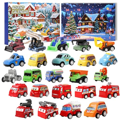 Calendrier de L'avent Voiture Enfant Calendrier de l'Avent 2025 Voiture Enfant avec 24 Jouets Car, Calendrier de Lavent Garçon Bebe 2 3 4 5 6 7 8 9 Ans