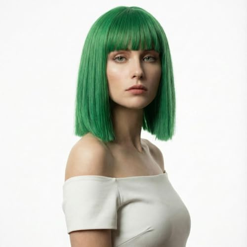 SIMKAYLEE Peluca de color verde liso con flequillo - Bob recto corto en verde para mujer - Ideal para cosplay, fiestas de anime, carnaval y uso diario (30 cm)
