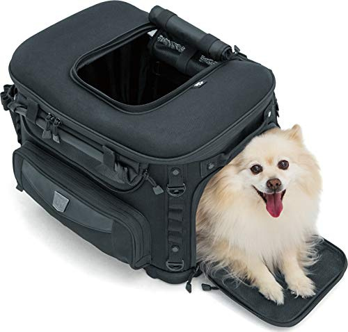 Kuryakyn 5288 Grand Pet Palace Transportbox für Hunde/Katzen, tragbar, wetterfest, für Gepäckträger oder Beifahrersitz, mit Sissy Bar Gurten, Schwarz